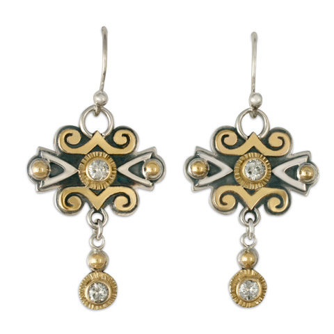 These custom earrings are a variation on our Cascade Earrings. We substituted diamonds for garnets, and crafted custom gold mounts.